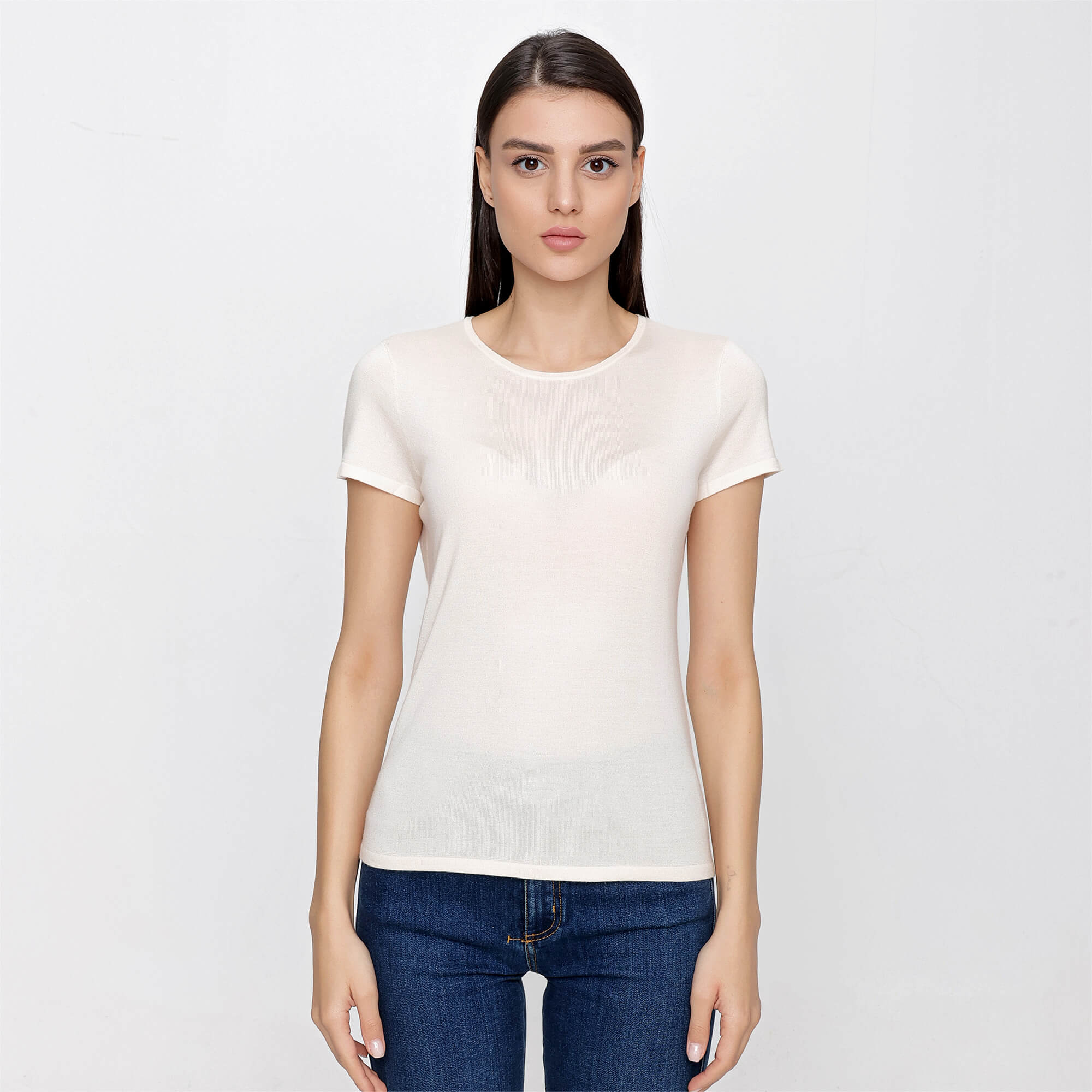 Ralph Lauren - Cream Cashmere and Silk Blend Short Sleeve Sweater